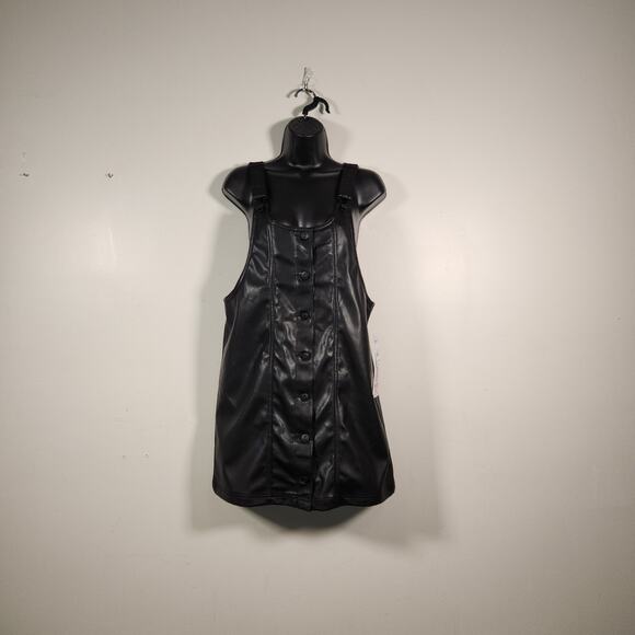 CELEBRITY PINK Pinafore Dress Jumper Womens S Black Faux Leather Goth Whimsigoth - Picture 1 of 12